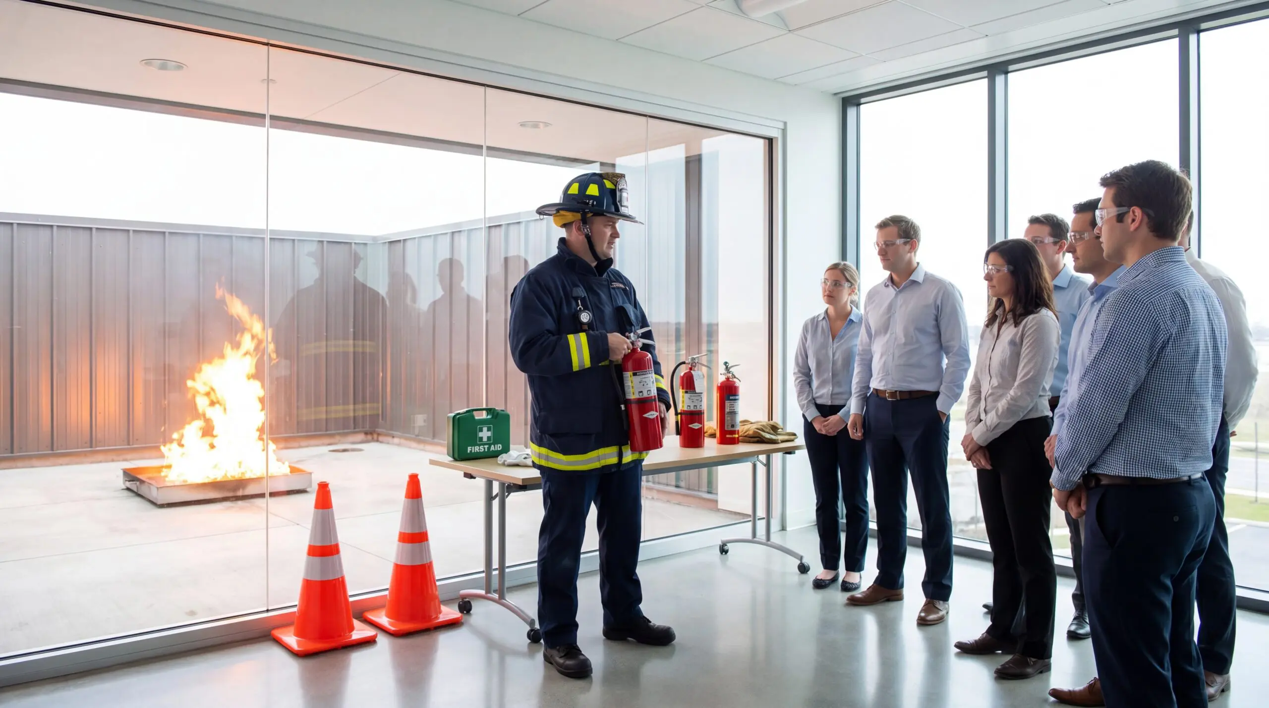Formation incendie en entreprise avec extincteur